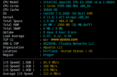 Aquatis美国西雅图大硬盘VPS测评：三网往返直连，上传速度超过200M比较稳定