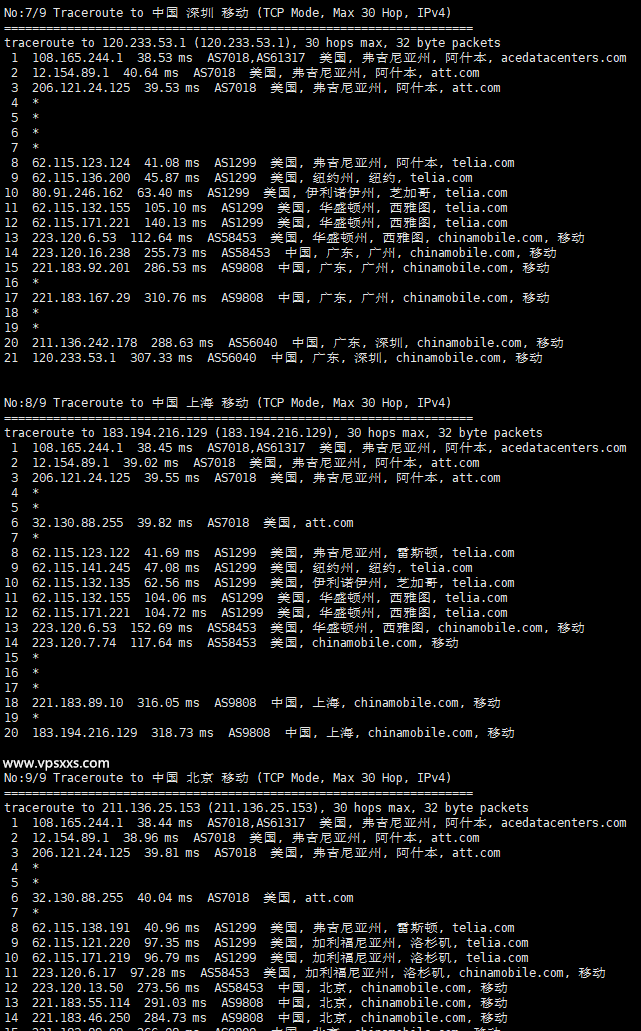 IPRaft美国阿什本单ISP-ATT VPS移动回程路由