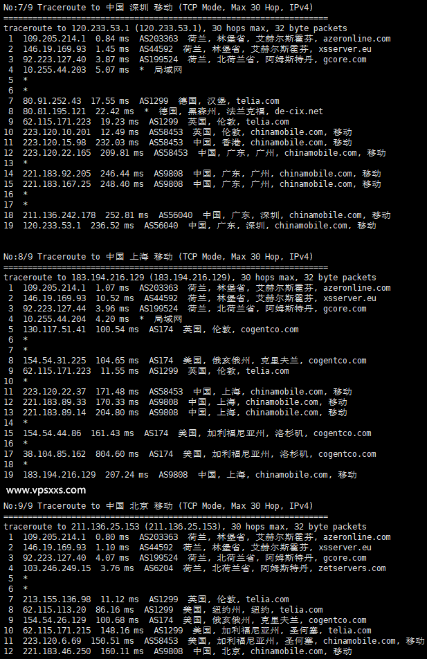 Kuroit荷兰VPS移动回程路由