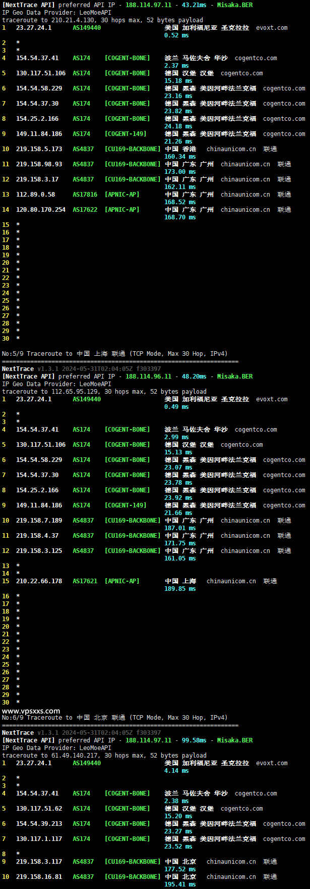 Evoxt波兰VPS联通回程路由