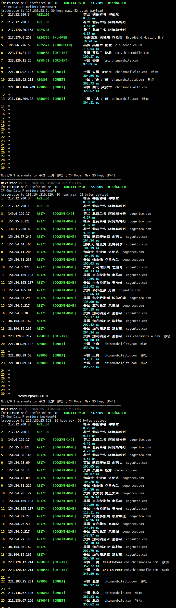 Friendhosting荷兰VPS移动回程路由