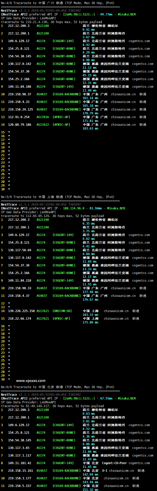 Friendhosting荷兰VPS联通回程路由