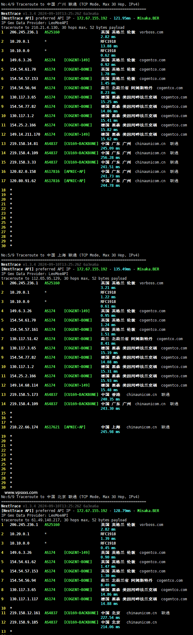 丽萨主机英国家宽IP VPS联通回程路由