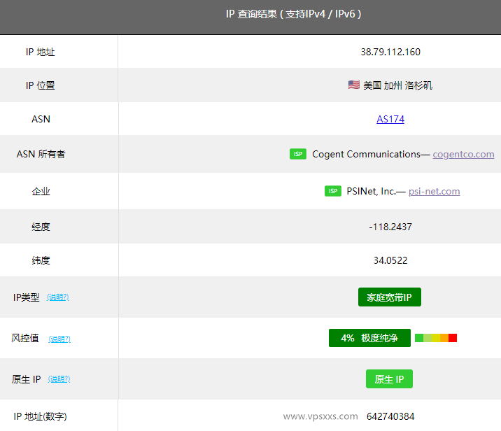 六六云美西原生IP双ISP-9929 VPS ping0.cc检测