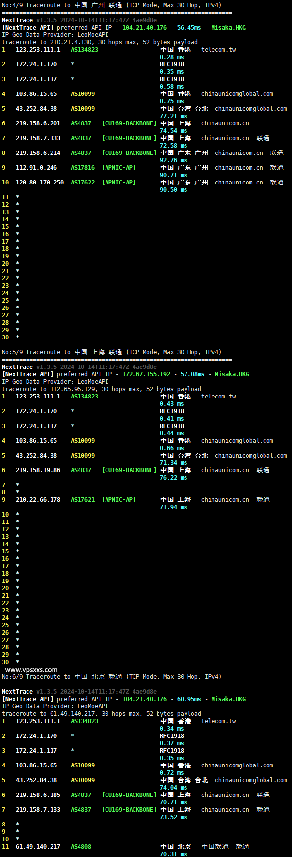 zlidc中国台湾VPS联通回程路由