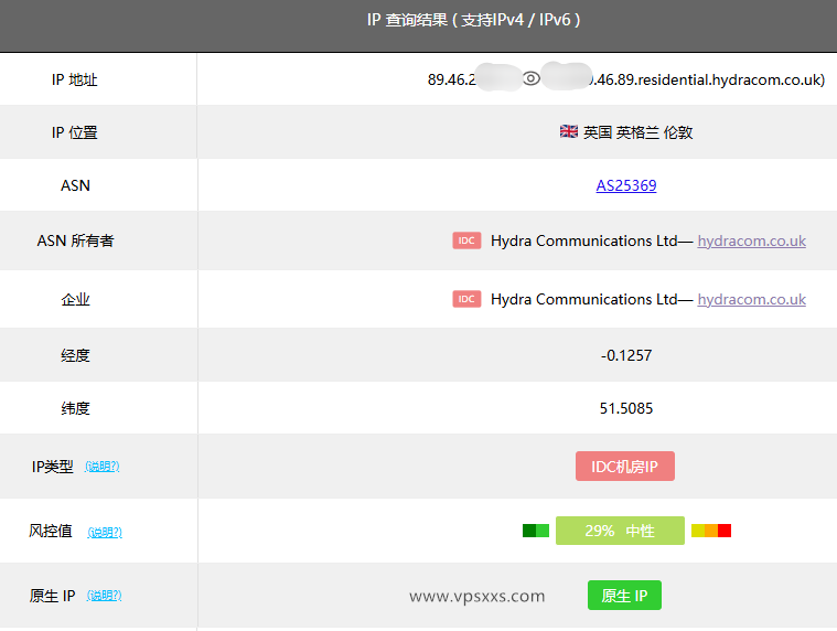 DigiRDP英国伦敦VPS ping0.cc检测