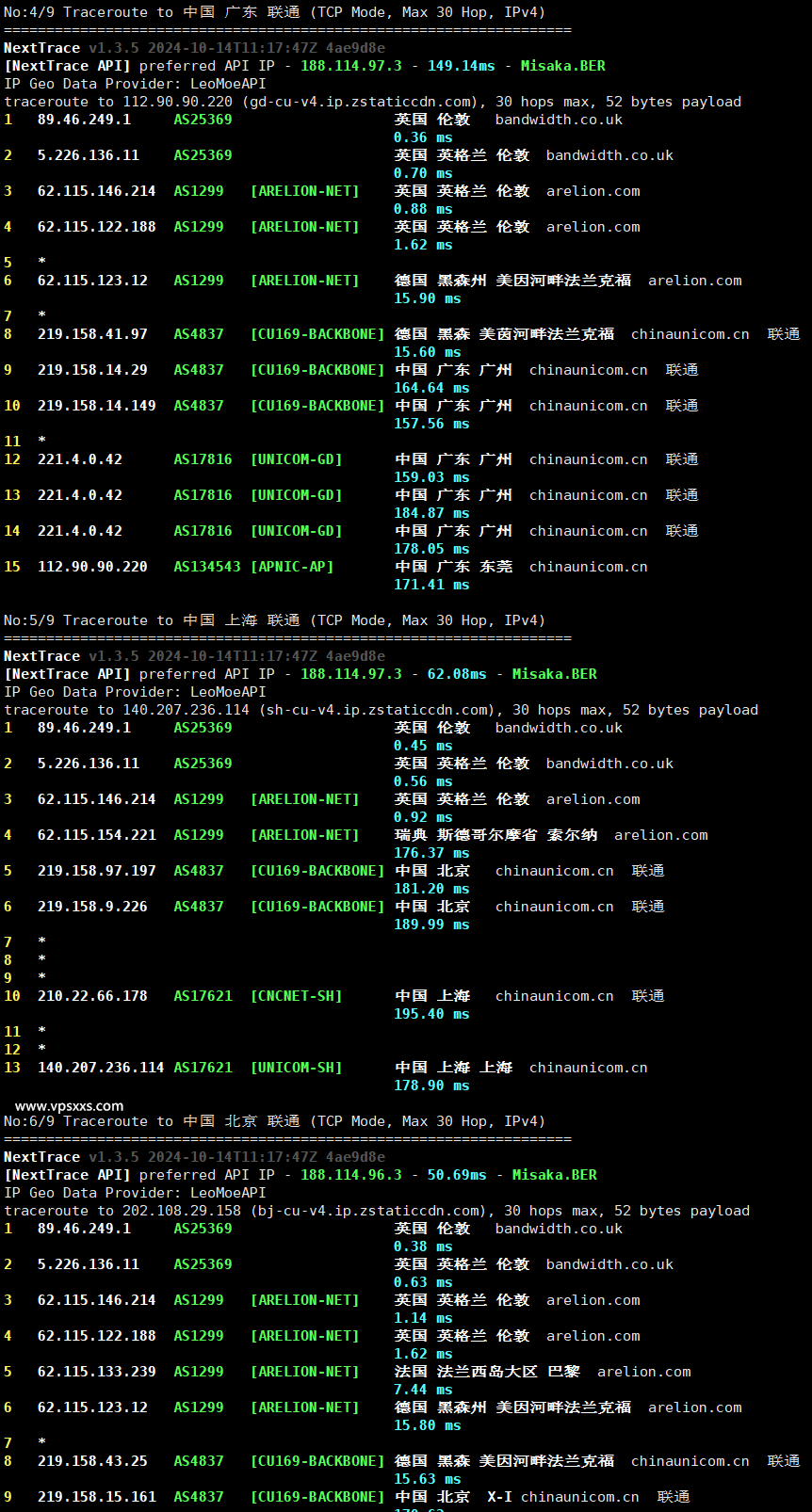 DigiRDP英国伦敦VPS联通回程路由