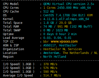 HostSailor荷兰VPS硬件测试