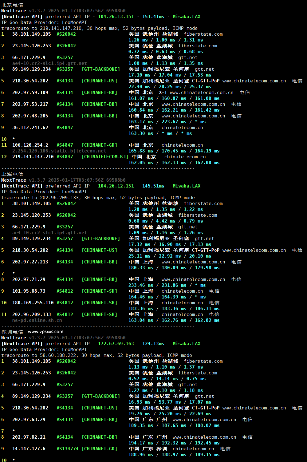 SoftShellWeb美国盐湖城VPS电信回程路由